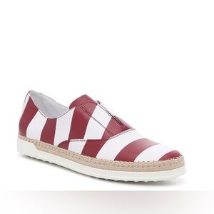 Tod's Gomma Red & White Striped Slip-On Sneaker (Women's)